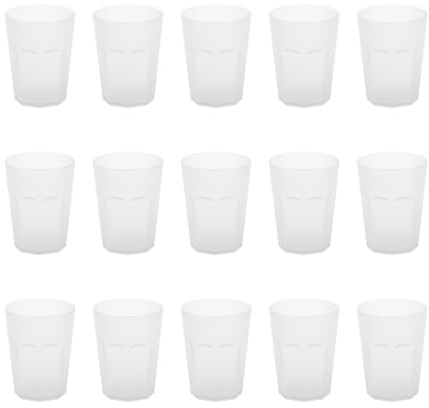 Engelland - 15 x Plastikbecher, Trinkbecher, Weiß, Frostoptik, 400 ml, Eichstrich, bruchfest, stapelbar, Mehrweg, Kunststoff, wiederverwendbar, Party-Becher, Trink-Glas