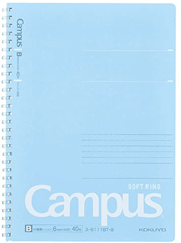 KOKUYO Spiral Lined Notebook, 10'' x 7'' Pastel Journal B5 Campus Soft Ring Notebooks with Dot 6 mm Ruled, 40 Sheets, Blue 1 Subject Notebook, Note Taking for School. Japan Import (SU-S111BT-B)