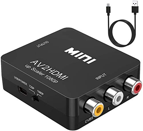 Lerkely Convertitore video RCA a HDMI, AV a HDMI, supporto 720 1080P per fotocamera, Xbox 360, PS1, PS2, WII, N64, Gamecube, Snes, NES, PSP, lettore DVD, VHS