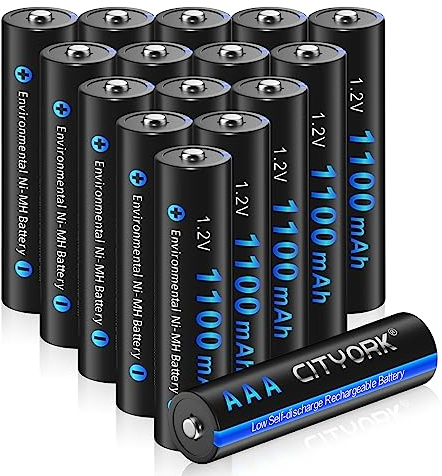 CITYORK 1100mAh AAA Rechargeable Batteries, 1.2V Ni-MH High Capacity, 1200 Cycles Pre-charged Battery, Pack of 16