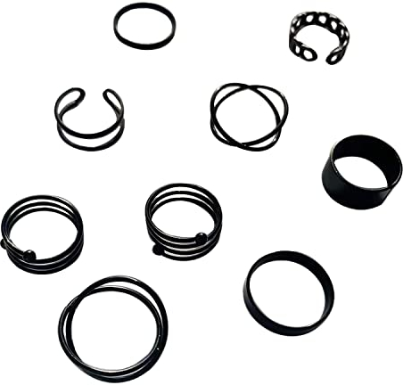 GANMFOYC 9er-Pack Schwarz Knuckle Rings Set für Frauen Mädchen Schlangenkette Stapelring Vintage Boho Midi Ringe Größe gemischt