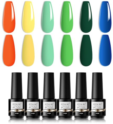 ROSALIND UV Gel Nagellack Neon 6 Farben Gellack Set | UV LED Neon Grün, Blau, Gelb, Orange Pastell Gellack Nail Art Gelnagelset