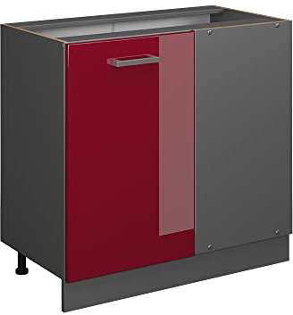 Vicco Eckunterschrank R-Line, Rot Hochglanz, 86 cm | Verbindet zwei Küchenseiten · Ohne Arbeitsplatte · Höhenverstellbare Füße · 1 Tür · Großer Innenraum ✓