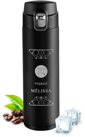 Maverton Mug isotherme personnalisé, Bouteille isotherme 400ml avec gravure | Pour femme, Mug de voyage en acier inoxydable, pour anniversaire, pour elle/amie/maman, zodiaque