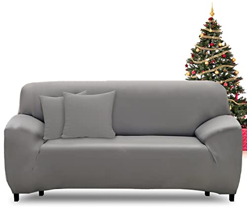 FIGOOO Fundas Sofa 2 Plazas Ajustable Funda para Sofá Elasticas Cubre Fundas de Sofá con Reposabrazos Extraíble Lavable Antimanchas Protector Sofa de Muebles(2 Plazas,Gris)