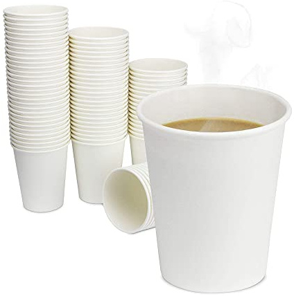 ABD Vasos Desechables Café -100% Biodegradables, Reciclables - Vasos Cartón para Café, Agua, Apto Bebidas Calientes y Frias, Color Blanco, Vasos Papel para Fiesta (500 Vasos - 500 Paletinas, 240ml)