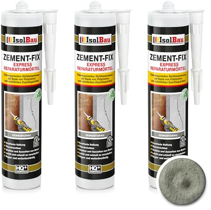 Isolbau Zement-Fix 3 x 300 ml Zementgrau Express Reperaturmörtel - Dichtungsmasse für Fugen & Risse im Innen- & Außenbereich, Kartusche