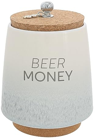 Pavilion Gift Company - Beer Money 6.5-inch Unique Ceramic Piggy Bank Savings Bank Money Jar with Cork Base and Cork Lid, Ombre Gray