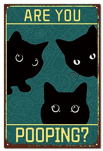 CREATCABIN Targa in metallo con gatto nero, decorazione per il bagno, vintage, con scritta Are you Pooping, poster in ferro, da appendere per bagno, WC, casa, regalo di Natale, 30,5 x 20,3 cm