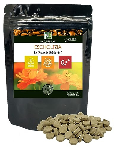 NAKURU | Escholtzia | Gamme Relax | Fabriqué en France (90 Comprimés de 500mg / Poids Net: 45g)
