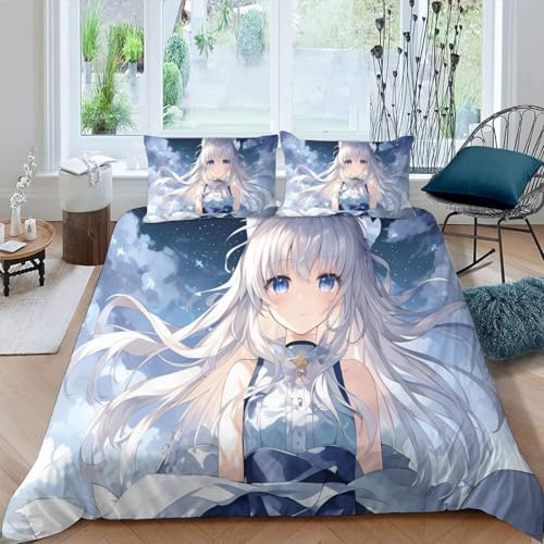 VULORA Japon Manga Housse de Couette 140x200 Imprimé 3D Fans Anime Parure de lit 1 Personnes Ado Fille Enfants Microfibre Literie 3 pièces avec Fermeture Éclair et 2 Taies d'oreiller 50x75