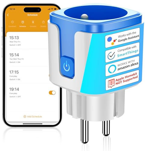 SURFOU Prise Connectée WiFi Intelligente Type E, Programmateur Electrique, Compatible avec Alexa et Google Assistant, Prise Programmable avec Minuteur et Télécommande, App Tuya/Smart Life, 16A