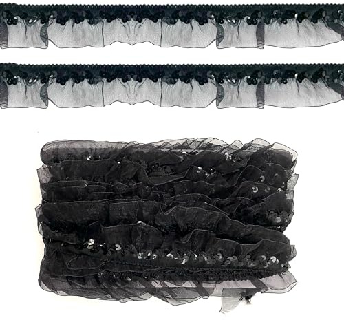 duoyif Paillettenband Elastisches Spitzenband 11Meter 25mm Pailletten Spitzenband Glitzer Spitzenborte Stretch Spitze Elastische Spitzenborte Paillettenband Für Kostüm Handwerk Nähen Deko (Schwarz)