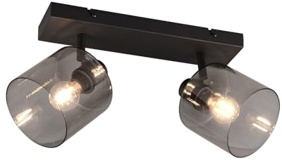 meineWunschleuchte Deckenstrahler 2-flammig Schwarz matt mit Rauchglas Lampenschirmen, Breite 42,5cm