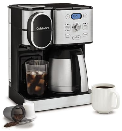 Cuisinart Coffee Center 10-Cup Thermal Carafe Drip Coffee Maker and Single-Serve Brewer with Over Ice Function, Fully Automatic Coffeemaker, Compatible with Single-Cup Pods, Black/Stainless, SS-21NAS