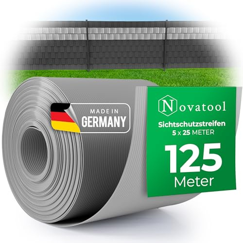 Novatool Rouleau de bande brise-vue en polypropylène de qualité supérieure - 125 m - Pour clôture à double fil - Gris - Pour 50 rangées de nattes - Durable et résistant aux intempéries - Éléments de