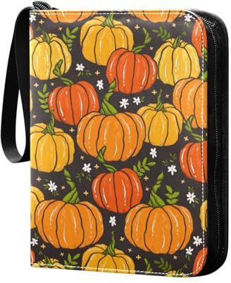 Süßer Kürbis Thanksgiving Sammelkartenalbum 4 Taschen Kartenordner 50 Seiten 400 Karten PU Reißverschluss Kartenbinder Aufbewahrungshalter für Sportspielkarte