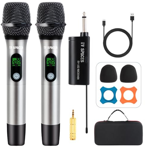 Rechargeable Wireless Microphone System - Dual UHF Metal Handheld Mics for Karaoke, Weddings, Parties, Speeches - Long Range (200ft), Cordless Dynamic Mic Kit, Plug and Play (Dual Microphone Set)