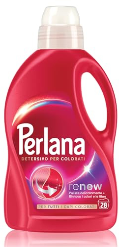 Perlana Detersivo Colorati (28 lavaggi), Detersivo lavatrice liquido per tutti i capi colorati, Detersivo colorati per pulizia delicata e colori e fibre rinnovati
