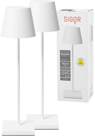 SIGOR Nuindie 2.0 Akku-Tischlampe, 2er-Set, schneeweiß | Dimmbar • Indoor & Outdoor • IP54 • 38 cm • USB-C • 12 h Leuchtdauer