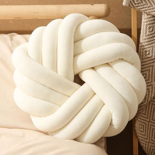 BESTXH Geknotetes Kissen, Weicher PlüSch Knotenkugelkissen, TaillenrüCkenkissen, Heimdekorativ Dekokissen FüR Schlafsofa, Kreativ Dekorative Kissen, Bequemes Rundes Kissen,Milky White,40cm