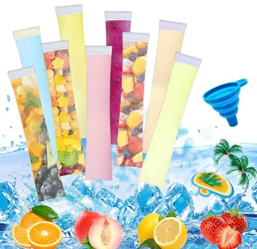 CHENYU 150 PCS Moule Sacs Popsicle 28 x 5.5 cm Avec Entonnoir Glace a L'eau Sacs à Glace DIY Pour Faire du Yaourt Des Fruits Des Bonbons Et Des Glaces Glace Maison