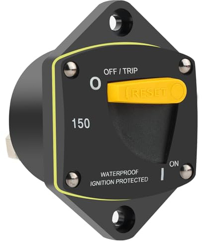 GLOSO Circuit Breaker Switches Manual Reset Waterproof Audio Radio Solar System Boat Truck Marine Automotive Stud 5/16“ Panel Mount 150A