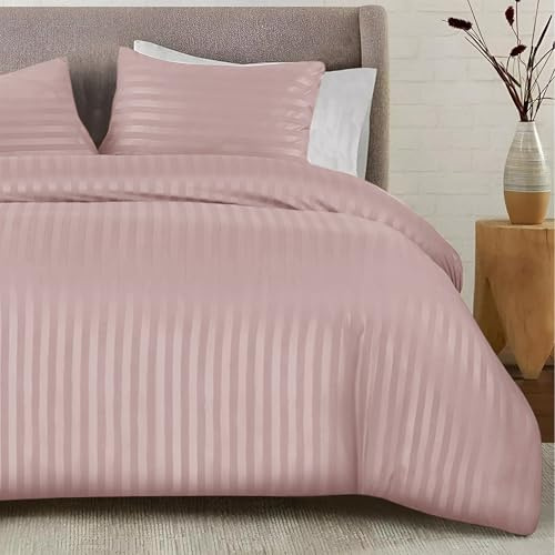 SSW HOMES Set copripiumino singolo Blush - Set biancheria da letto in microfibra spazzolata satinata a righe, morbida e facile da curare - Qualità alberghiera ipoallergenica resistente al
