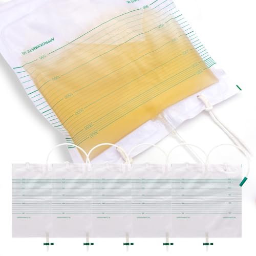 Luriseminger 5pcs 3000ml Urinbeutel Katheterbeutel, Urindrainagebeutel mit Anti-Reflux, Katheter Nachtbeutel mit Ventil Ablass, Urinbeutel Drainagebeutel für Katheter bei Inkontinenz - Steril Verpackt