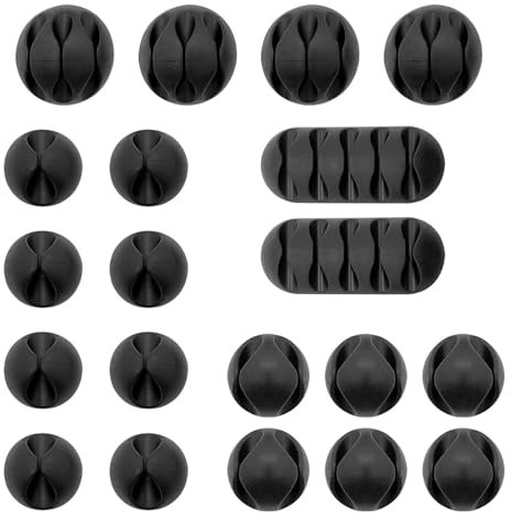 Dazkzooy Cable Clips Support de Câble - Ensemble pratique d'organisateur de câbles pour la gestion des câbles, câbles d'alimentation, câbles audio - 20 Pièces supports de câbles autocollants, Noir