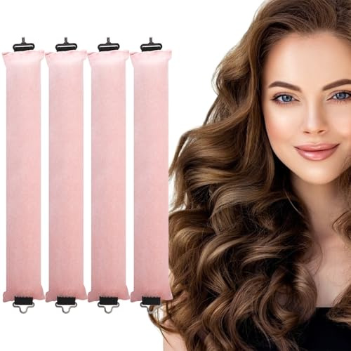 Toaren 4 lange Lockenwickler für Locken, ohne Hitze, Heatless Hair Curler, Lockenstab ohne Hitze, DIY-Frisur-Set für Haare, Heatless Lockenwickler für alle Haartypen (Rosa)