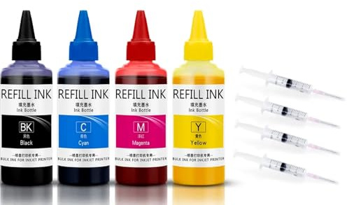 Kit d'encre à solvant compatible écologique Compatible avec DX4 DX5 DX6 DX7 et autres imprimantes à tête d'impression 100 ml x 4 recharges à base d'eau adaptées aux imprimantes Roland et Mimaki