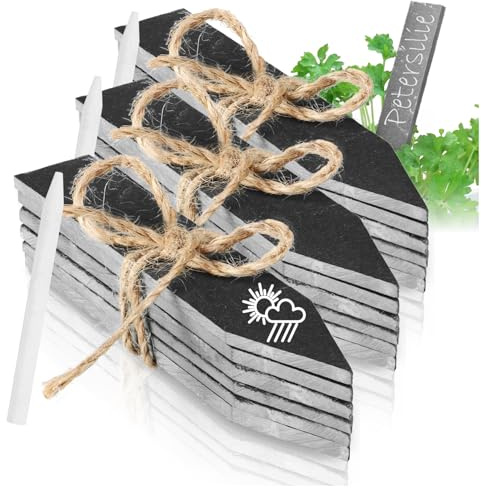 com-four® 18x Pflanzenschilder aus Schiefer - Pflanzenstecker mit Kreidestiften zum Beschriften - Pflanzenetiketten - Beetschilder - Garten Schilder (18 Stück Schiefer grau)