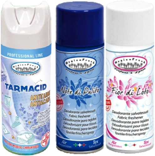 HOME PRO - Kit 3 Spray Deodoranti per Tessuti e Ambienti - Tarmacid, Note di Pulito, Fior di Loto - 3x400ml - Neutralizza Odori - Made in Italy