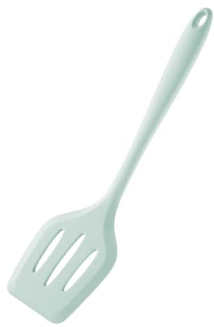 1 Pieza Espátula de Silicona para Cocina Diseño Ranurado y Sólido, Extra Larga y Antiadherente para Voltear, Presionar y Cocinar Pescado, Huevos, Tortitas (Verde)