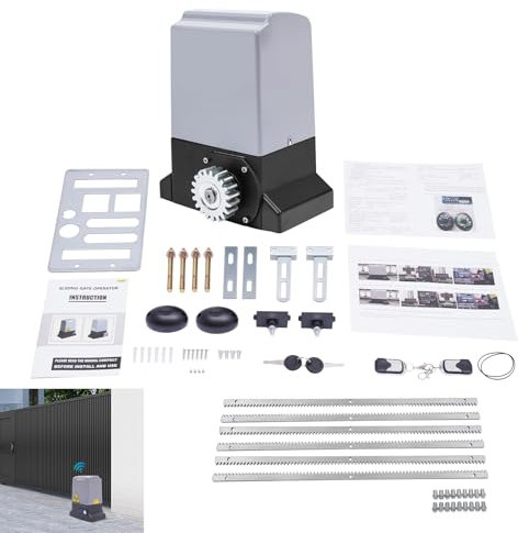 Elektrischer Schiebetorantrieb Set,750W Schiebetoröffner,Automatischer Toröffner für max. 1600kg und 6m Schiebetor mit 2 Fernbedienungen,Komplettes Hardware-Sicherheitssystem-Kit für Torantriebe