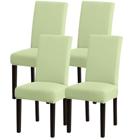 Sufdari Stuhlhussen 4er Set Grün, Stretch Esszimmer Stuhlbezug für Esszimmerstühle, Abnehmbarer Waschbarer Spandex Stuhlüberzug für Küchenstühle,Hotel, Bankett（Grün, 4 Stück