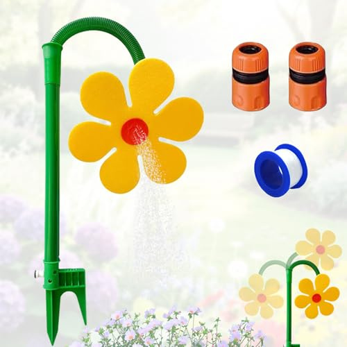 Crazy Daisy Sprinkler,720° Rotate Crazy Dancing Flower Water Sprinkler Funny Sun Flower Dancing Daisy Lawn Sprinkler with 1/2''Adapter Watering Garden Irrigation Tool for Yard,Lawn&Garden (Yellow)