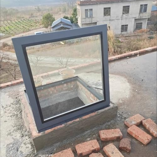 WDJBPSH Trappe de Toiture Sol Couverture pour Puits de Fenêtre de Comble Verre Transparent 24x36 Ouverture Manuelle Panneau Toit pour Conduit Lumière Soussol(28x38in/71x96.5cm)