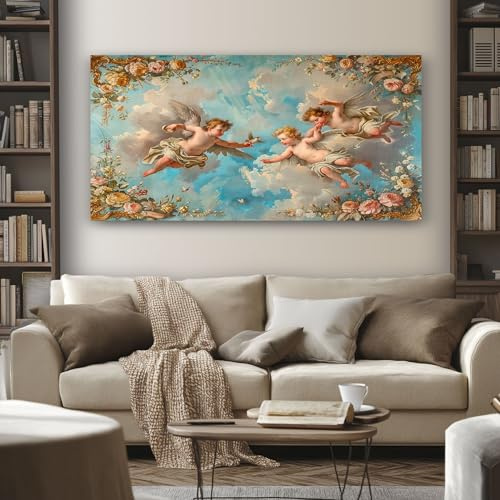SKOEUI Wandbilder Vintage Engel 80x160 cm Leinwand Bilder Barock Vogel | Wohnzimmer Hochwertiger Gemälde als Hintergrund Dekoration für Schlafzimmer Flur & Büro, Rahmenlos