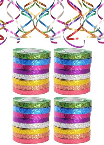 Serpentins d'anniversaire de 10 m de long, 32 serpentins colorés scintillants en 8 couleurs. Repassage streamer. Parfait pour la décoration du Nouvel An, la décoration de fête, le ruban cadeau et