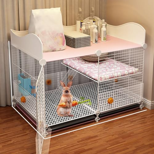 Kleintierkäfig aus Metall mit Aufbewahrungswürfel, 2-stöckig, ideal für Kaninchen, Frettchen, Chinchillas, Meerschweinchen, große Hamster, langlebig, geräumig und leicht zu reinigen
