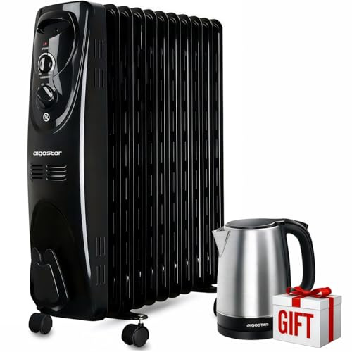 Aigostar Radiador Eléctrico de Aceite 11 Elementos, Regalo de Hervidor de Agua, Silencioso, 2300W, Calentamiento Rápido, 3 Modos de Potencia y Termostato, para Estancias de 24 m², Tummie