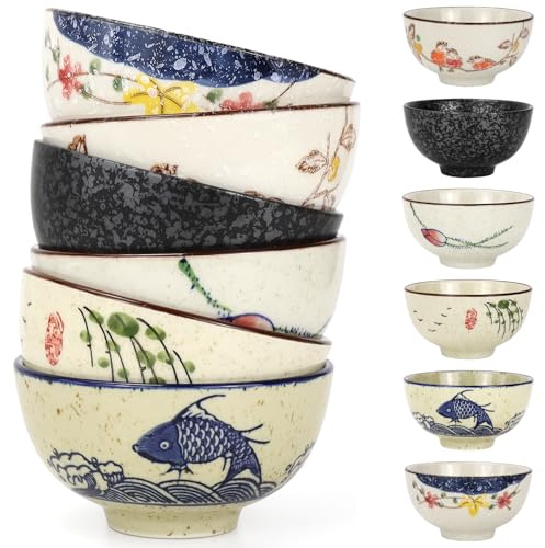 PQHIQ 6 Pcs Retro Ceramic Bowls, 27 oz/820 ml Ceramic Soup Bowls, Serving Bowls for Salad, Noodle, Porridge, Rice, Dishwasher & Microwave Safe