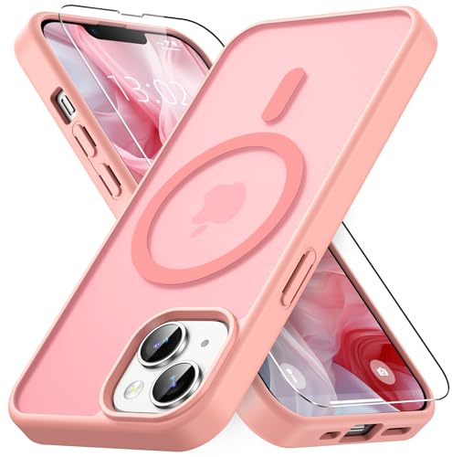 Vansdon Cover Magnetica per iPhone 13/14 con 1 Pezzi Vetro Temperato | Rosa, Compatibile con Magsafe, Protezione anticaduta di livello militare, Cover Traslucida Opaca Sottile Antiurto