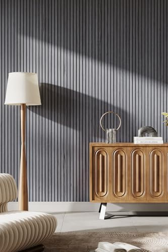 INMOZATA Wooden Acoustic Slat Wall Panel-3D Decorative Sound Absorbing & Soundproofing Wall Paneling for Living Room Bedroom Home Cinema Studio Interior Easy Installation,2400x600mm,Grey-A