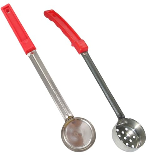 IMIKEYA Cuchara para Salsa de Pizza 2 Piezas, Cucharón de Porción 2 Onzas sin Orificio Orificio, Mango Largo de Acero Inoxidable y Pp, Utensilio de Cocina Preciso para Controlar Porciones