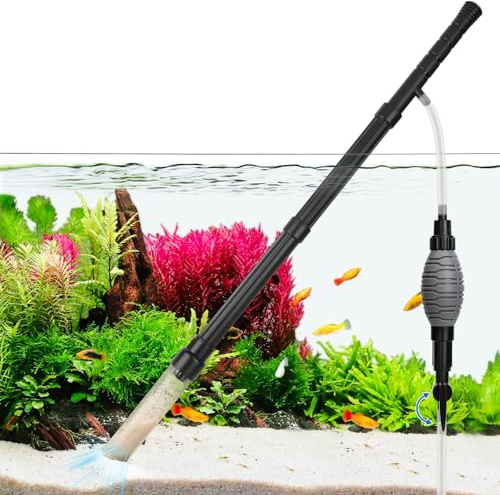 AQQA Aquarium Reiniger, Regulierbarer Durchfluss Mulmsauger Aquarium, Aquarium Sauger für Manuellen Wasserwechsel und Sandreinigung Mit Ergonomischem Griff