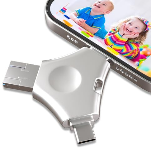 Clé USB 512 Go pour iPhone, 4 en 1, mémoire externe pour télécharger des photos, 512 Go, USB C, clé USB 3.0, haute capacité, compatible avec iPhone/Pad/Android/PC