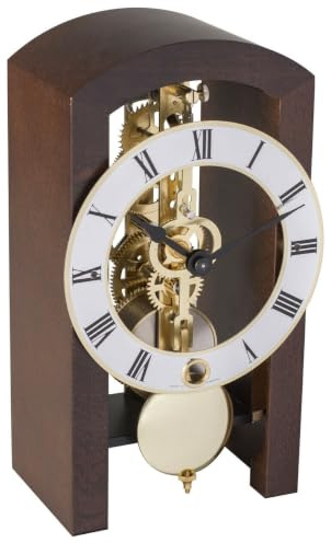 Hermle 23015-030721 Moderne Skelett-Tischuhr, Nussbaum Braun, 18cm x 9cm x 11cm